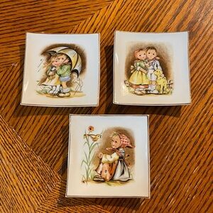 3 Porcelain Hummel Style Children Theme Hanging Plates /Trinket